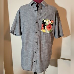 Vans, Mens, Grey and Floral, Short Sleeve Button Down Shirt, Medium